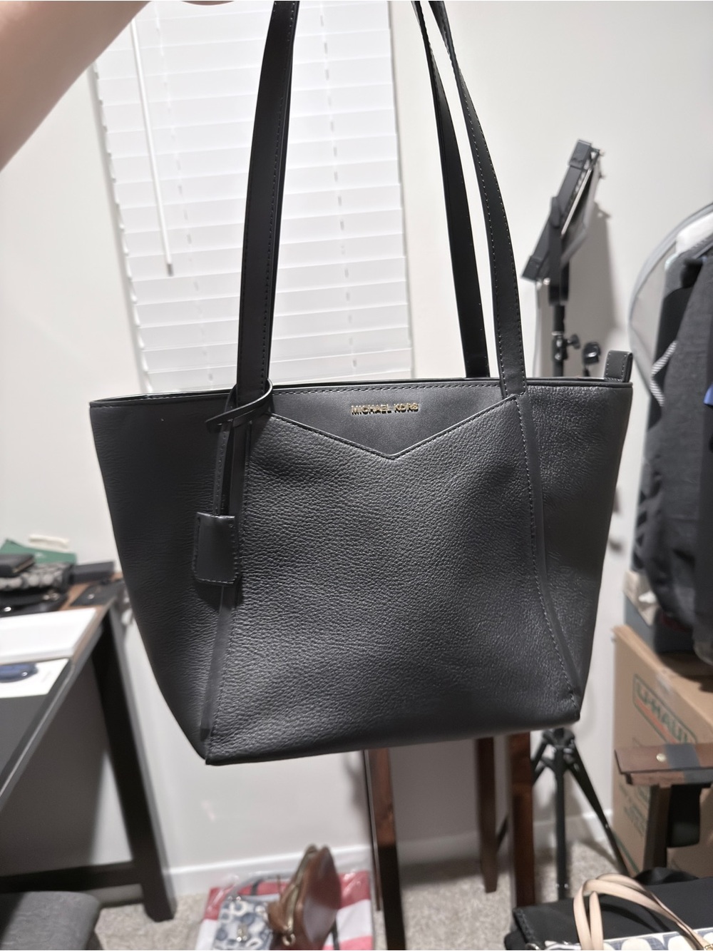 MK Black Leather Shoulder Bag